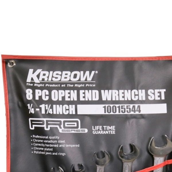 Set Kunci Pas 8 pcs Krisbow Open End Wrench 1/4 - 1.1/4 inch - Image 2
