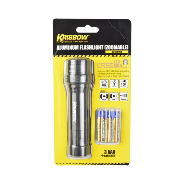 Senter Led Flaslight Krisbow 150LM 3XAAA Zoomable - Image 4