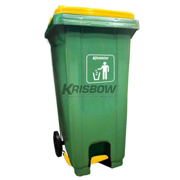 Tempat Sampah Krisbow Dustbin Dark Green 120L Pedal&Yellow LID