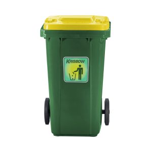 Tempat Sampah Plastik Krisbow New Eco 120 Ltr Hijau Tutup Kuning