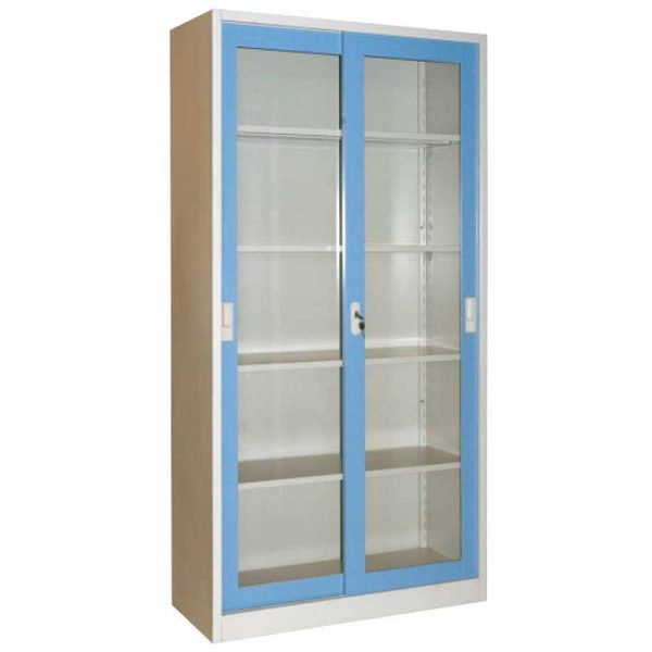 File Cabinet Krisbow Glass Sliding 4 Shelf Blue