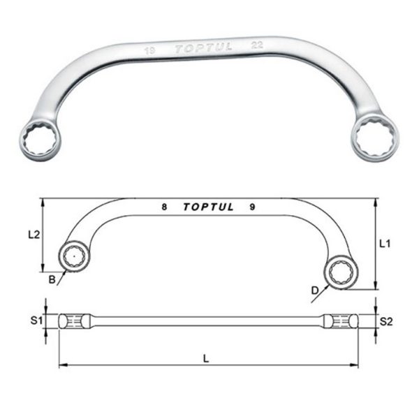 Kunci Half-Moon Ring Wrench 19x22mm TopTul AAAC1922