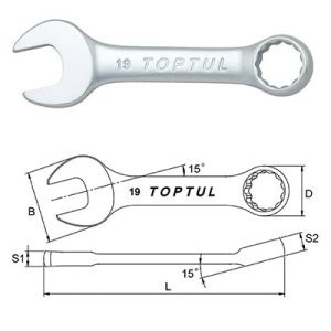 Kunci Kombinasi Midget Combination Wrench 15 Deg Offset 12mm Toptul AAAF1212