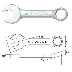 Kunci Kombinasi Midget Combination Wrench 15 Deg Offset 15mm Toptul AAAF1515
