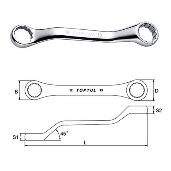 Kunci Pas Midget Double Ring Wrench 45° Offset 10x11mm TopTul AAAK1213