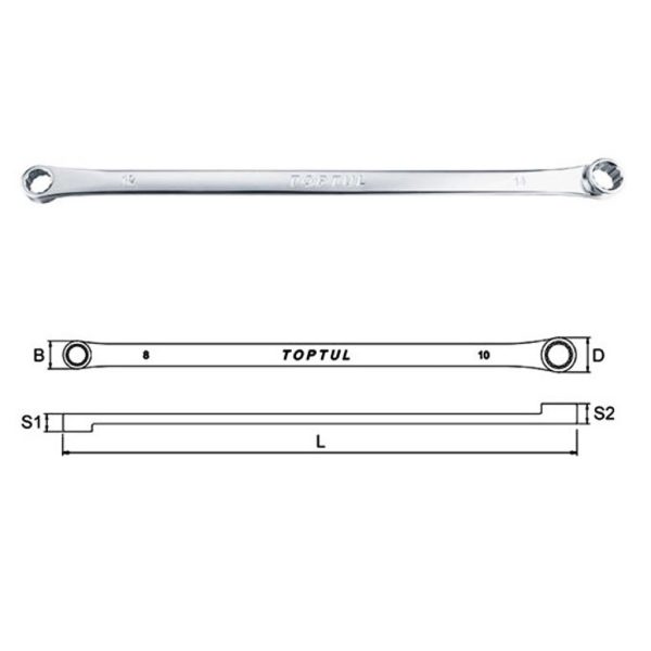 Toptul AAAP2224 Kunci Flat Type Extra-Long Double Ring Wrench 22x24mm