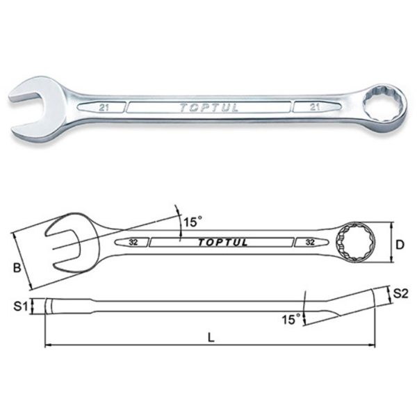 Kunci Kombinasi Combination Wrench 15 Deg Offset 32mm Toptul AAEB3232