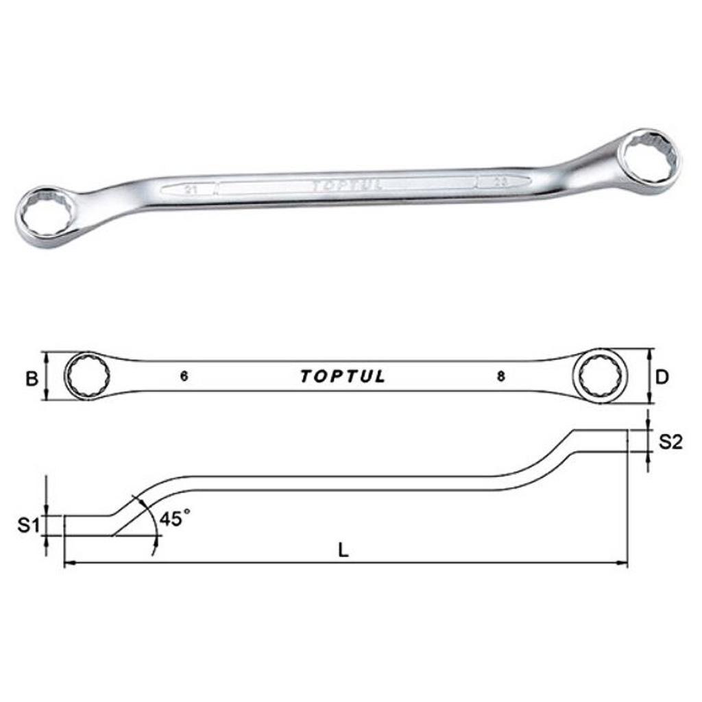 Kunci Pas Double Ring Wrench 45 Deg Offset 25x28 mm Toptul AAEH2528