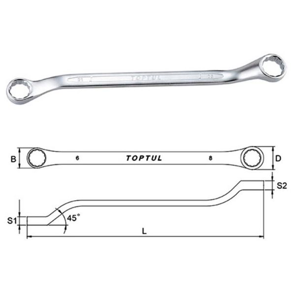 Kunci Pas Double Ring Wrench 45 Deg Offset 26x29 mm Toptul AAEH2629