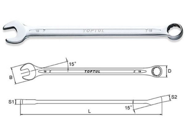 Kunci Kombinasi Extra Long Combination Wrench 15 Deg Offset 11mm Toptul AAEL1111