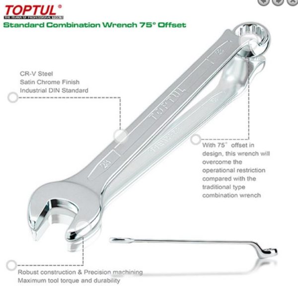 Kunci Kombinasi Standard Combination Wrench 75 Deg Offset 23mm Toptul AAEN2323