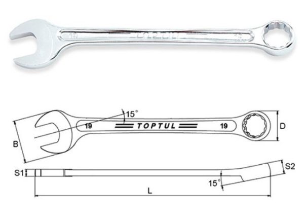 Kunci Kombinasi Combination Wrench 15 Deg Offset 10mm Toptul AAEX1010