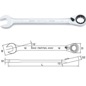 Kunci Kombinasi Reversible Ratchet Combination Wrench Gear 12mm Toptul ABAF1212