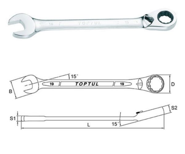 Kunci Kombinasi Reversible Ratchet Combination Wrench 13mm Toptul ABEA1313