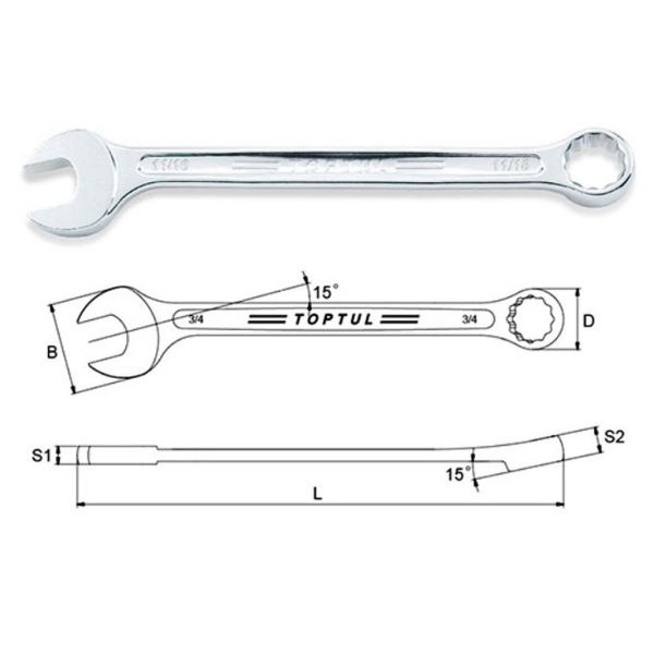 Kunci Kombinasi Super-Torque Combination Wrench 15 Deg Offset SAE 15/16 inch Toptul ACEW3030