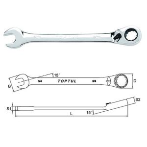 Kunci Kombinasi Reversible Ratchet Combination Wrench SAE 11/16 inch Toptul ADAA2222