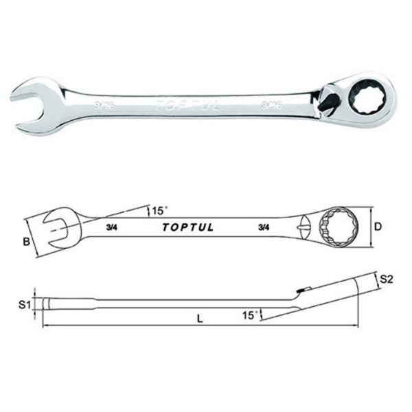 Kunci Kombinasi Reversible Ratchet Combination Wrench SAE 11/16 inch Toptul ADAA2222