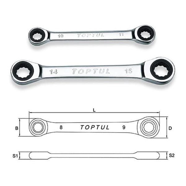 Kunci Ring Ratchet Double Ring Wrench 16x18mm Toptul AEAR1618