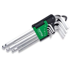 Kunci L Hex Key Long Type Ball Point Wrench Set 9pcs Toptul GAAL0916