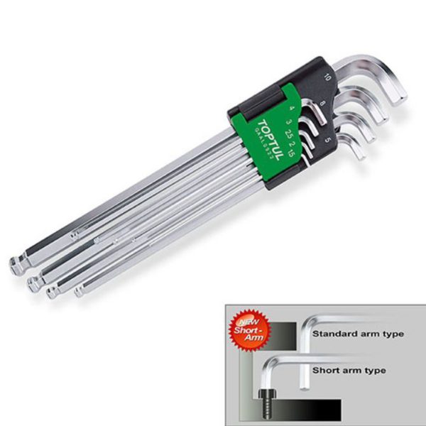 Kunci L Hex Key Extra Long Type Ball Point Wrench Set 9pcs Toptul GAAL0922