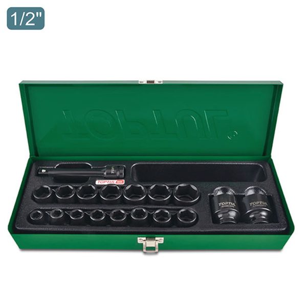Kunci Sock Flank Impact Socket Set 1/2" DR. 6PT 18pcs Toptul GCAD1807