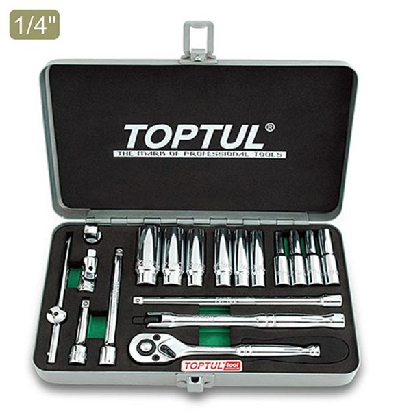 Kunci Sock Socket Set SAE 1/4" DR. 12PT 18pcs Toptul GCAD1817