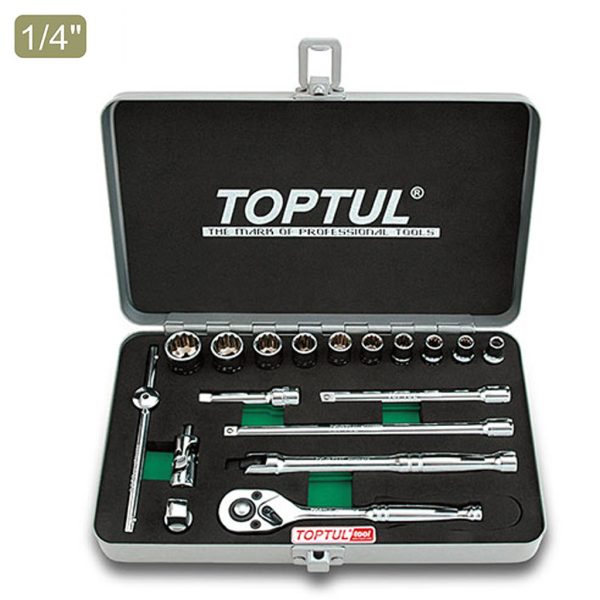 Kunci Sock Socket Set SAE 1/4" DR. 12PT 18pcs Toptul GCAD1818