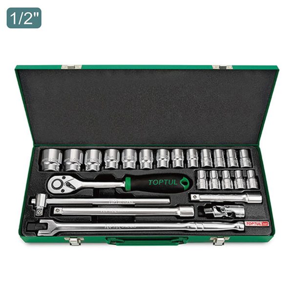 Kunci Sock Socket Set - Satin 1/2" DR. 6PT 24pcs Toptul GCAD2403