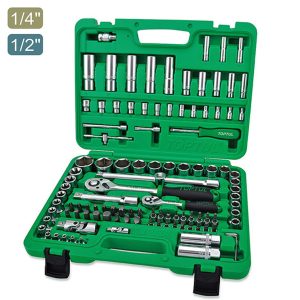Kunci Sock Professional Grade Flank Socket Set 1/4"&1/2" DR. 6PT 108pcs Toptul GCAI108R