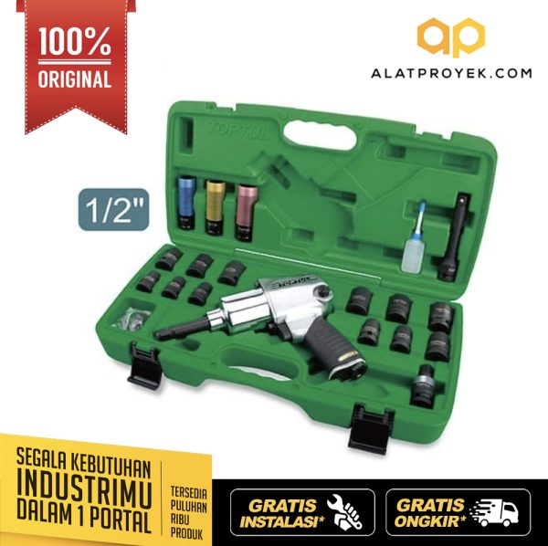 Kunci Set 27PCS 1/2" DR. Air Impact Wrench Set Long Anvil / Max. Torque 600 Ft-Lb TOPTUL GDAI2704