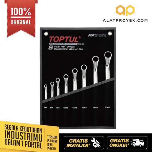 Kunci Set 45° Offset Double Ring Wrench Set POUCH BAG BLACK Satin TOPTUL GPAH0804
