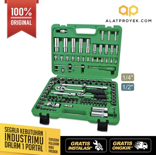 Kunci Sock Professional Grade Flank Socket Set 1/4"&1/2" DR. 12PT 108pcs Toptu GCAI108R1