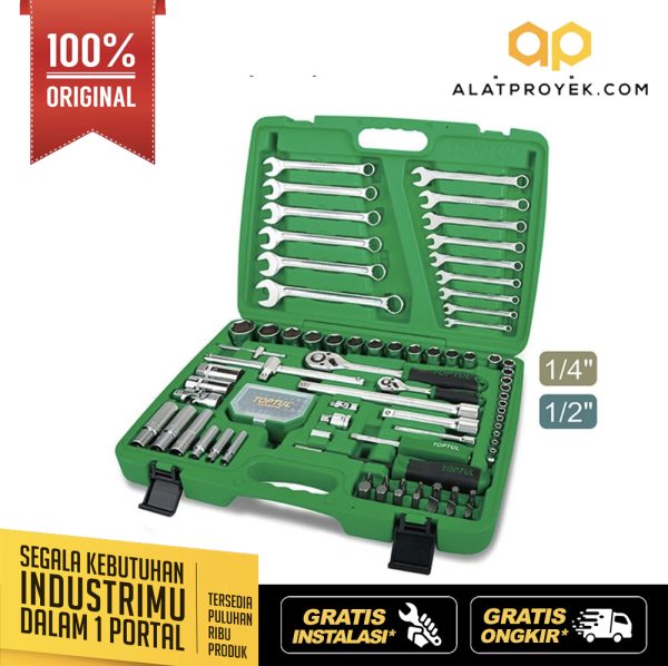 Kunci Sock Professional Grade Flank Socket Wrench Set 1/4"&1/2" DR. 6PT 106pcs Toptul GCAI106B
