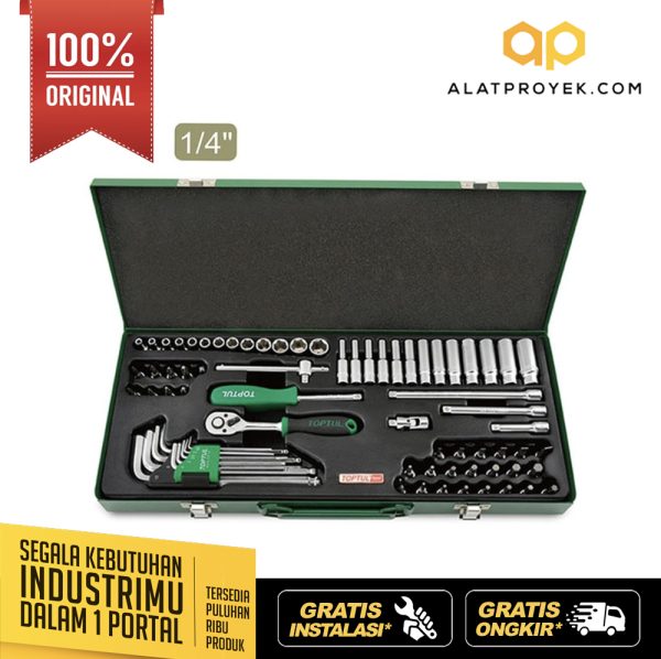 Kunci Sock Socket & Ball Point Hex Key Wrench Set 1/4" DR. 6PT 72pcs Toptul GCAD7202