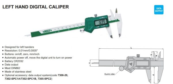 Left Hand Digital Caliper 0-300mm/0-12" Insize 1130-300