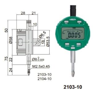 Digital Indicator (flat back) 12.7mm/0.5" Insize 2103-10F