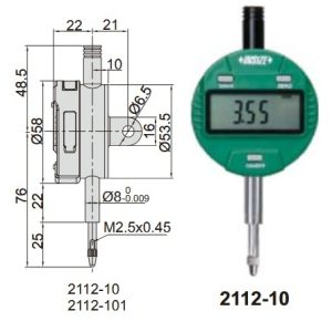Digital Indicator (flat back) 12.7mm/0.5" (standar model) Insize 2112-101F