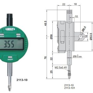 No Auto Power Off Digital Indicator (flat back) 12.7mm/0.5" Insize 2113-10F