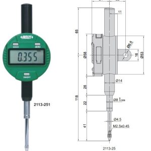 No Auto Power Off Digital Indicator (lug back) 25.4mm/1" Insize 2113-251