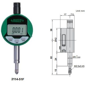 Insize 2114-51F Compact Digital Indicator (flat back) 5mm/0.2"