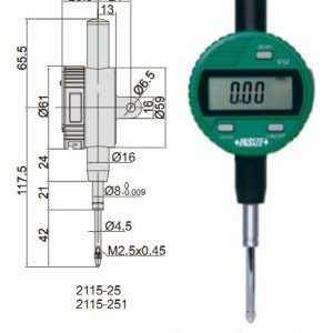 Waterproof Digital Indicator (lug back) 25.4mm/1" Insize 2115-251