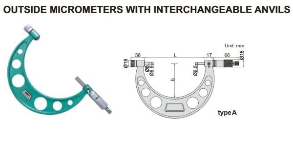 Outside Micrometer With Interchangeable Anvils 50-150mm Insize 3206-151A