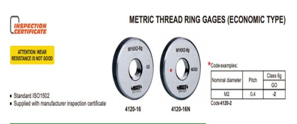 Alat Ukur Thread Ring Gage, 6g, No Go, ISO 1502 M6x1 Insize 4120-6N