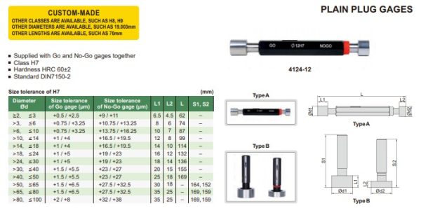 Kaliber Poros Plain Plug Gage, H7 50mm Insize 4124-50