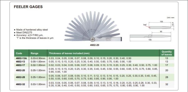 Pengukur Ketebalan Feeler Gage (length 100mm) 0.02-1.00mm Insize 4602-17