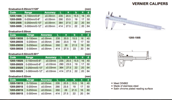 Jangka Sorong 0-250mm/0-10" Vernier Caliper Insize 1205-2502S