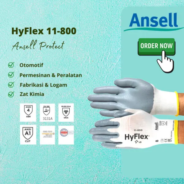 Ansell Hyflex 11-800 Nitrile Foam Plam Coated Gloves Size 8 9 10