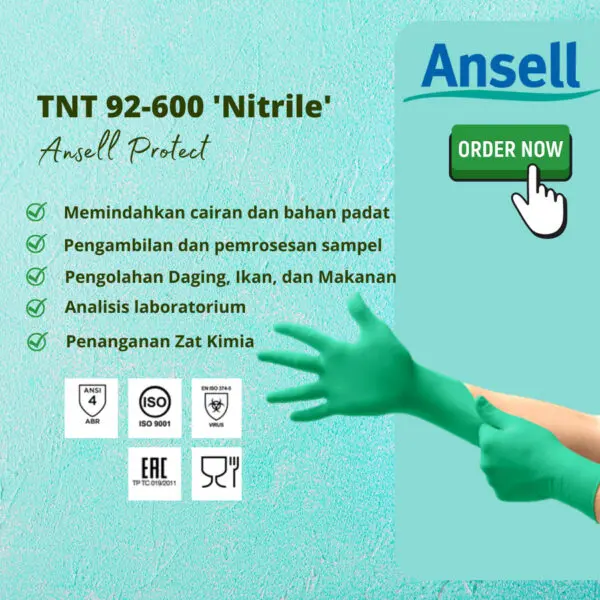 Ansell Touch n Tuff Nitrilge Gloves 240MM Powder Free Green Size XL