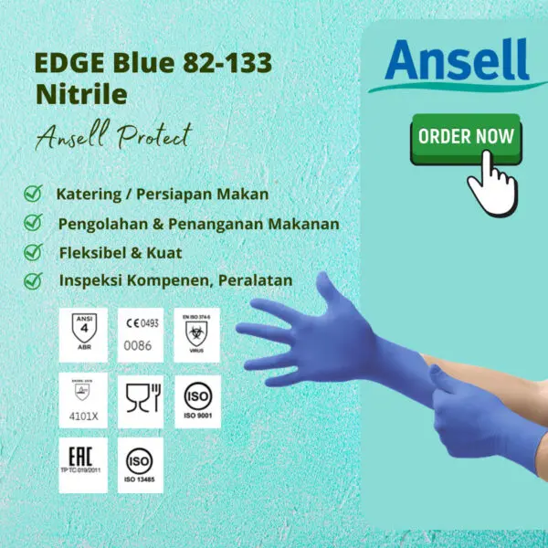 Ansell Edge Blue Disposable Gloves Nitrile Powder Free 82 - 133