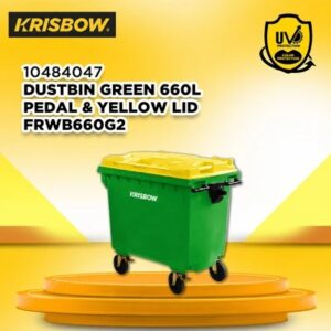 Krisbow Tempat Sampah Tutup Angkat Plastik Dengan Roda Hijau/Kuning 660 Liter V2